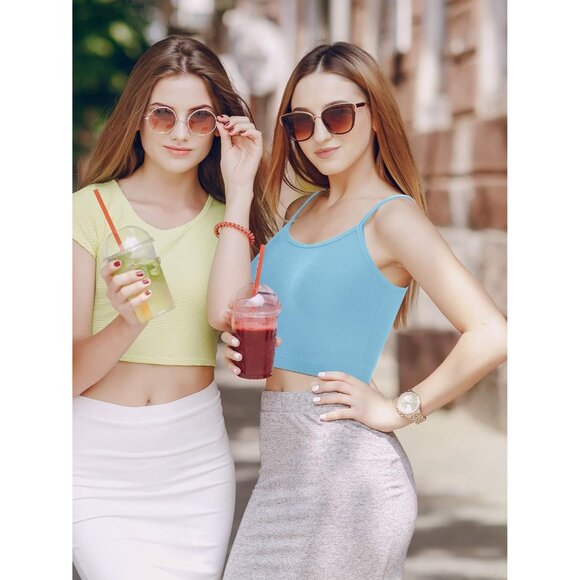 Women Crop Top Bundle Cotton Spaghetti Strap Sleeveless Yoga Gym - Picture 4 of 6